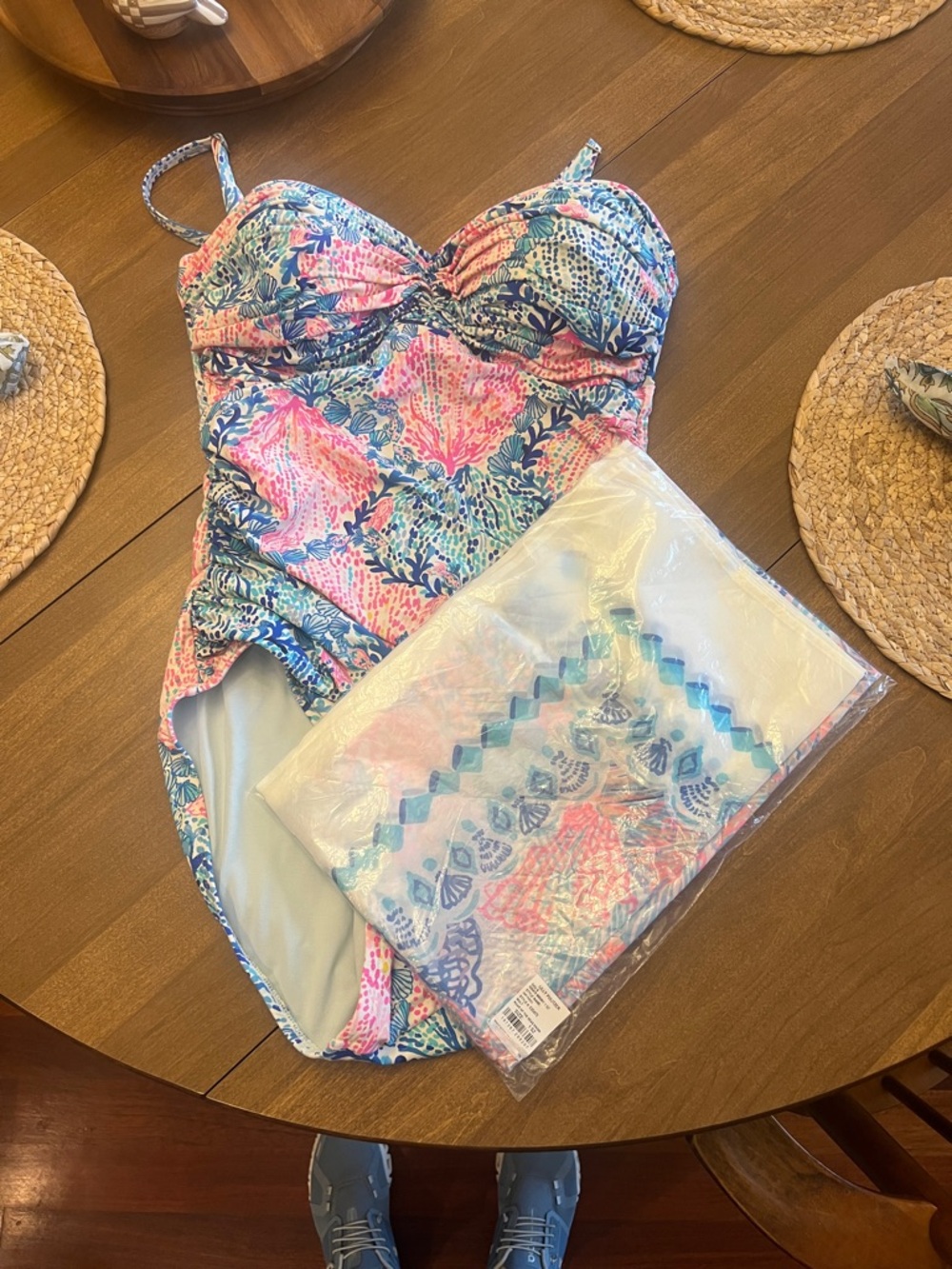 Lilly Pulitzer Blue and Pink One Piece Swimsuit and matching pareo!